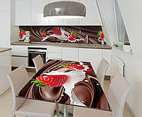 Наклейка 3Д виниловая на стол Zatarga «Клубника и Шоколад» 600х1200 мм для домов, квартир, столов,