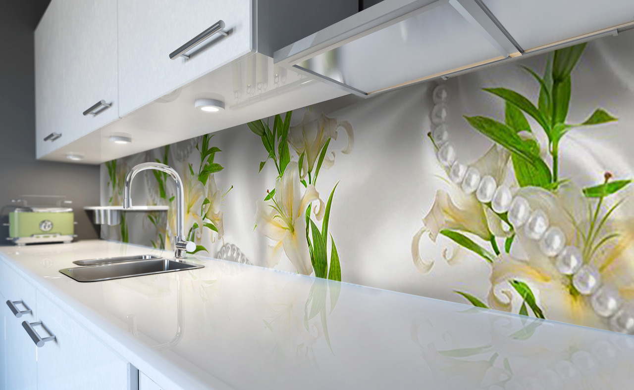 Вінілова Наліпка кухонний фартух Zatarga Лілії і Перли 2000х600 мм