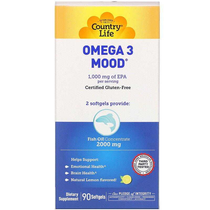 Риб'ячий жир Country Life "Omega 3 Mood" з ароматом лимона, 1000 мг (90 капсул)