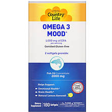 Риб'ячий жир Country Life "Omega 3 Mood" з ароматом лимона, 1000 мг (180 капсул)