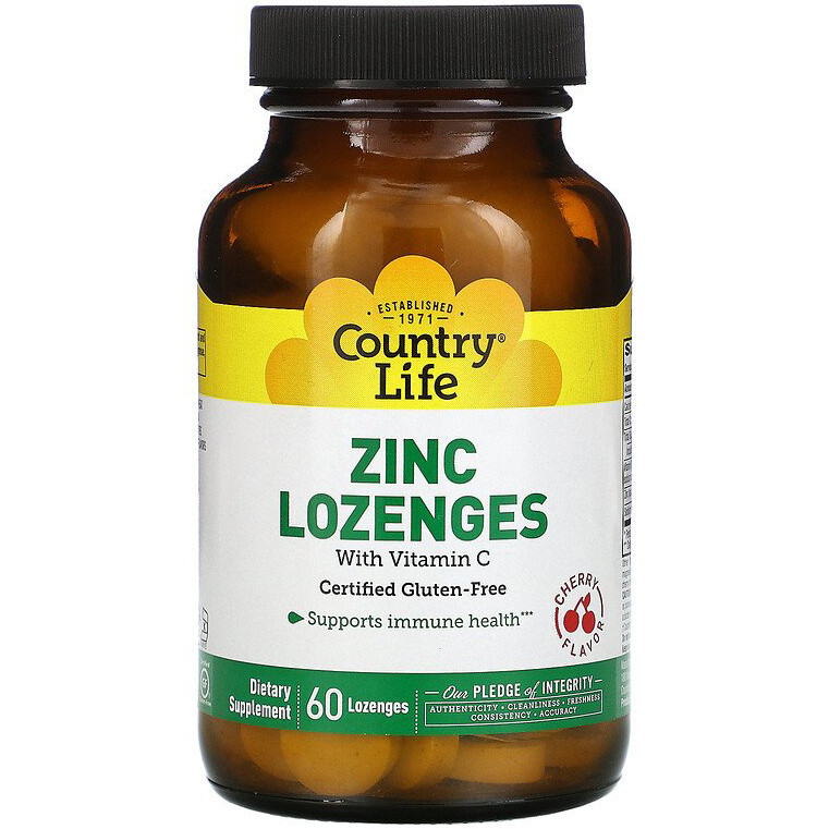 Цинк з вітаміном C Country Life "Zinc Lozenges with Vitamin C" смак вишні (60 таблеток)