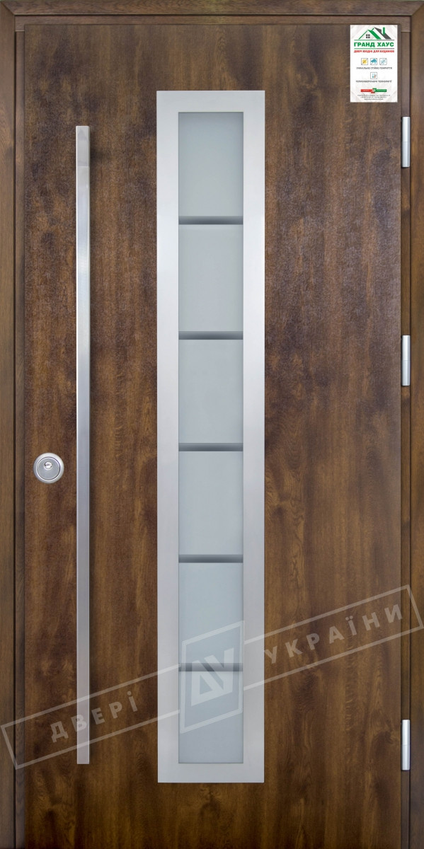 Двері вхідні вуличні серії "GRAND HOUSE 73 mm" / Модель №1 / колір: Темний горіх / Ручка - скоба