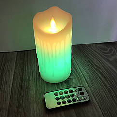 Світлодіодна електронна свічка RGB 75х100 мм, з пультом 3хААА, парафін