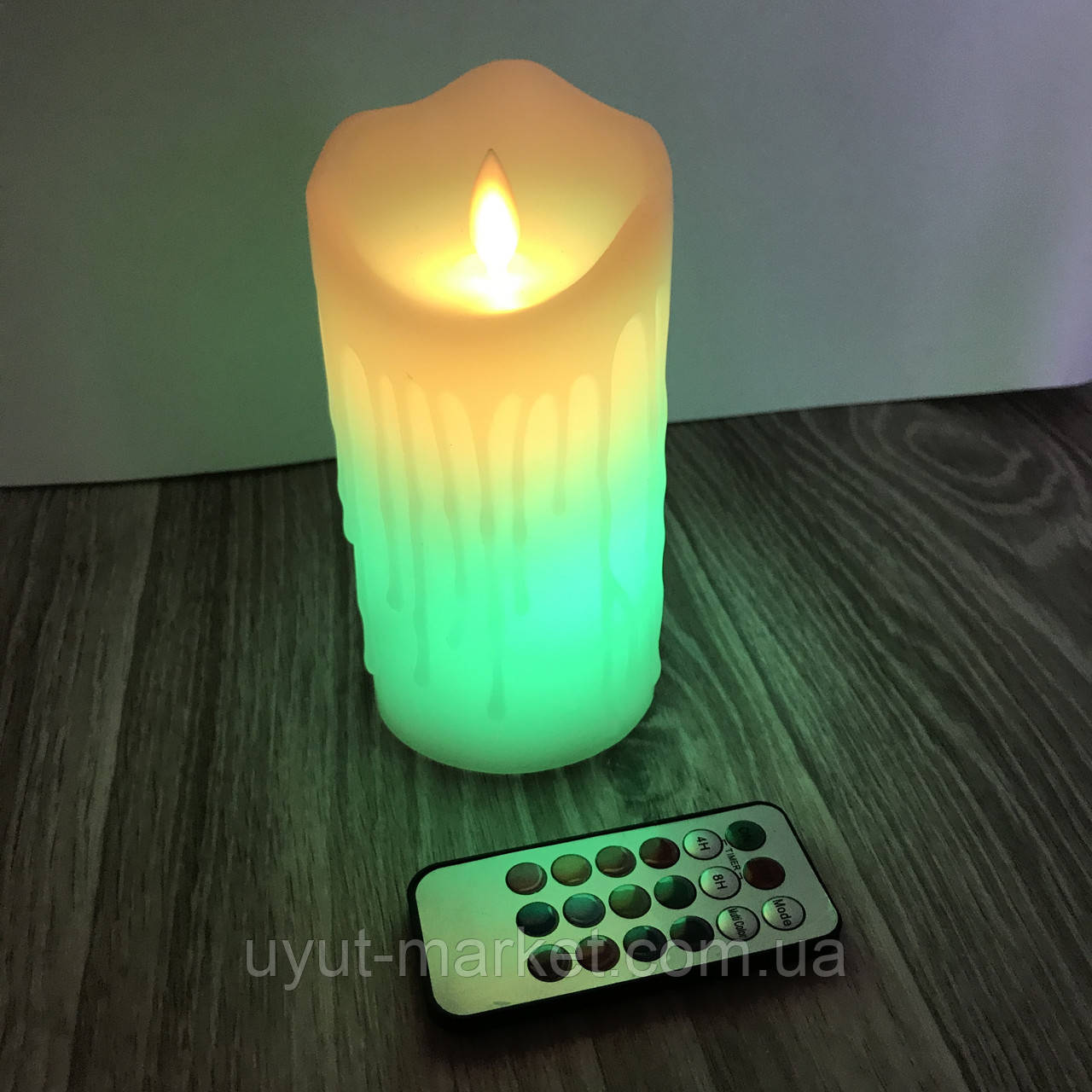 Світлодіодна свічка RGB 75х150мм, з пультом 3хААА, парафін LM36008