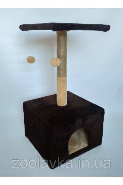 ТМ Пухнастик Кігтеточка дряпка будиночок із полицею шоколад 38/35/50 см, фото 1