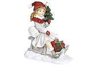 Декоративная статуэтка Девочка с ёлкой на санках, 22см, цвет - винтажный белый с красным
