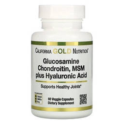 Для суглобів та зв'язок California Gold Nutrition Glucosamine Chondroitin MSM plus Hyaluronic Acid (60 капсул.)