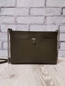 Сумка жіноча "Демі" натуральна шкіра,хакі з плетінкою