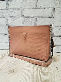 Сумка жіноча "Демі" натуральна шкіра, рожева з плетінкою