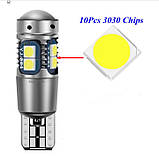 Біла T10 W5W 10-SMD з лінзою LED Автолампа світлодіодна безоцольна, фото 6
