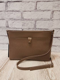 Сумка жіноча "Демі" натуральна шкіра,капучіно з плетінкою