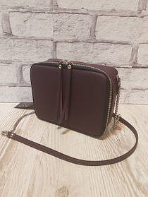 Сумка жіноча "КВАДРО" натуральна шкіра, суперматовий баклажан гладкий