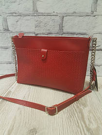 Сумка жіноча "Демі" натуральна шкіра, червона матова з плетінкою