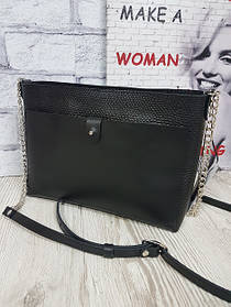 Сумка жіноча "Демі" натуральна шкіра,чорна з рептилією