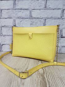 Сумка жіноча "Демі" натуральна шкіра, жовта з плетінкою