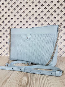 Сумка жіноча "Демі" натуральна шкіра, небесно-блакитна з плетінкою