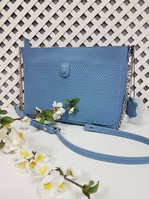 Сумка жіноча "Демі" натуральна шкіра, блакитна з плетінкою
