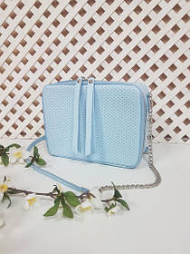 Сумка жіноча "КВАДРО" натуральна шкіра, небесно-блакитна, тиснення плетінка