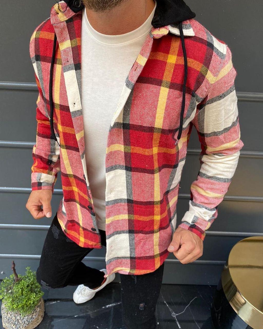 Чоловіча байкова сорочка з капюшоном Palm Angels M593 червона S, фото 1