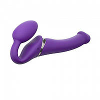 Безремневий страпон з вібрацією Strap-On-Me Vibrating Violet M діаметр 3,3 см, пульт ДК, що регулюється Feromon