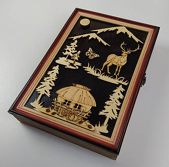 Дерев'яна настінна ключниця ручної роботи на чотирнадцять гачків | Органайзер для ключів з випалюванням | Ключниця з дерева та фан