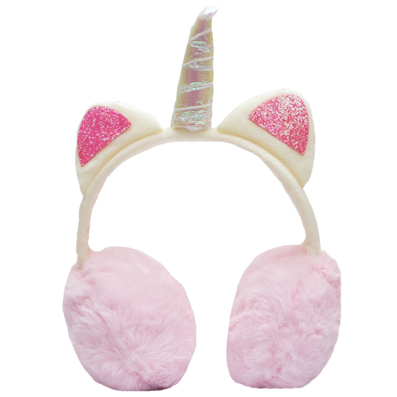 Хутряні навушники дитячі, теплі з еко хутра "Єдиноріг" 18-28х15х13 см, рожеві (240141)