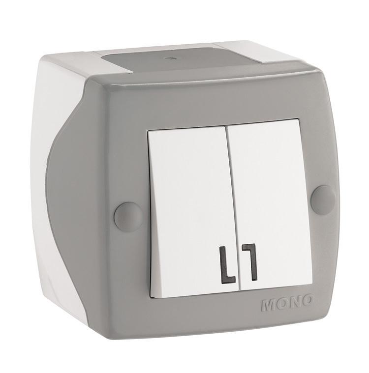 Вимикач двоклав, Mono Electric, OCTANS IP 20 (сірий)