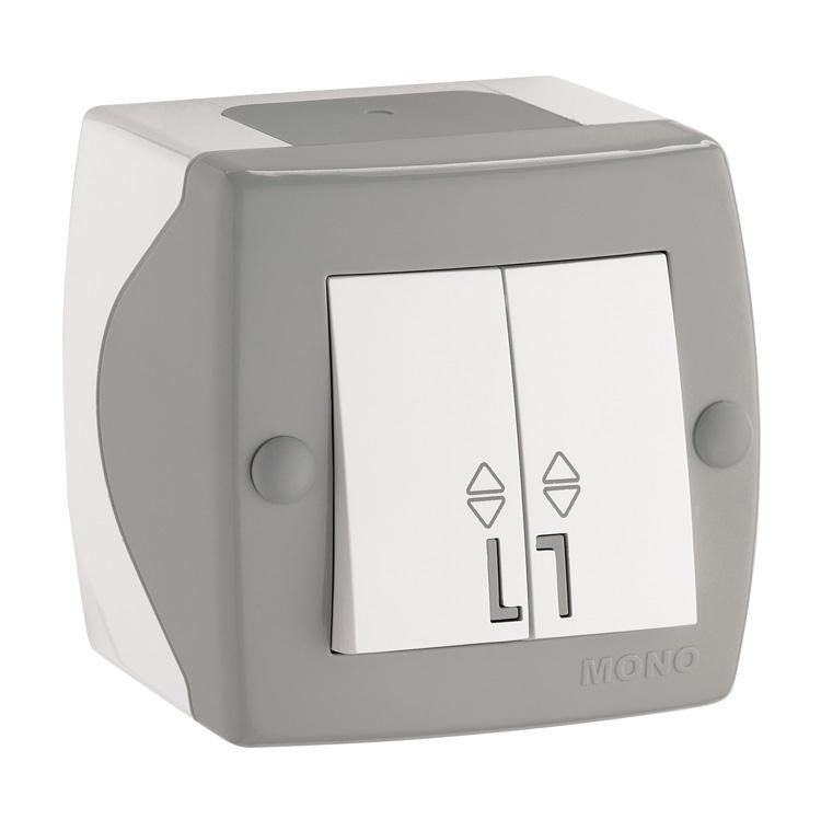 Вимикач двоклавішний прохідний, Mono Electric, OCTANS IP 20 (сірий)