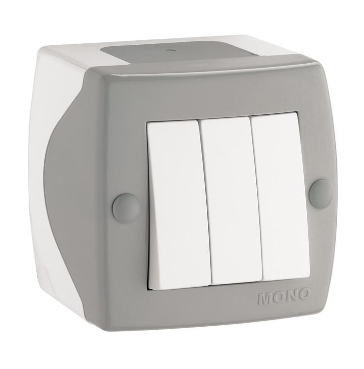 Вимикач трьохклавішний, Mono Electric, OCTANS IP 20 (сірий)