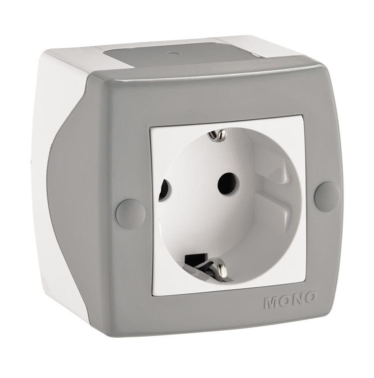 Розетка з заземленням, Mono Electric, OCTANS IP 20 (сірий)