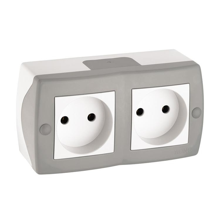 Розетка 2-а без заземлення, Mono Electric, OCTANS IP 20 (сірий)