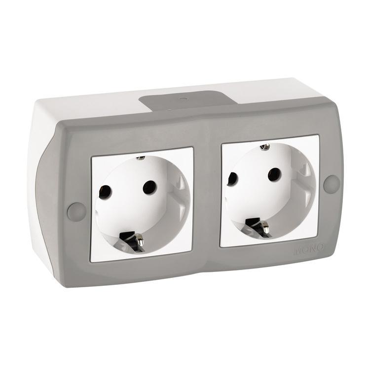 Розетка 2-а з заземленням, Mono Electric, OCTANS IP 20 (сірий)