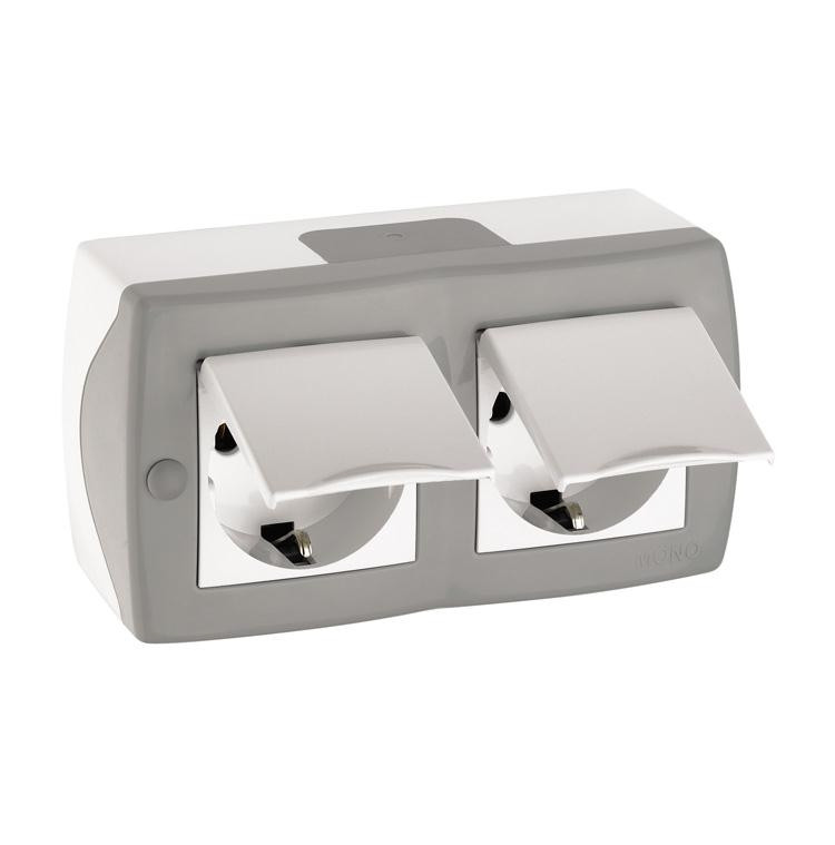 Розетка 2-а з заземленням та кришкою, Mono Electric, OCTANS IP 20 (сірий)