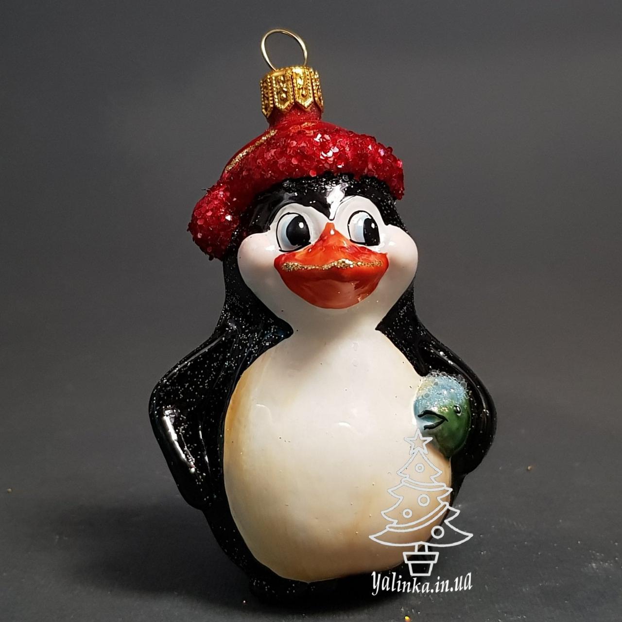 Скляна ялинкова іграшка Пінгвін з рибою Irena