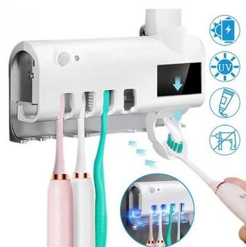 Диспенсер для зубної пасти | тримач зубних щіток із дозатором Toothbrush sterilizer | УФ-стерилізатор щіток, фото 1