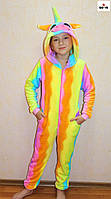 Кігурумі піжама махровий Єдиноріжок веселка дитячий теплий р. 34-40