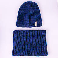 Комплект: шапка и баф, крупная вязка слюрексом Ascent V01-8 Цвет: Темно синий