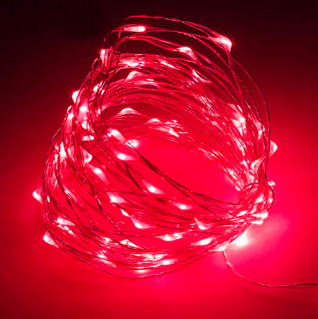 Світлодіодна гірлянда нитка "Роса" 100 LED 10 м на батарейках Red червоний