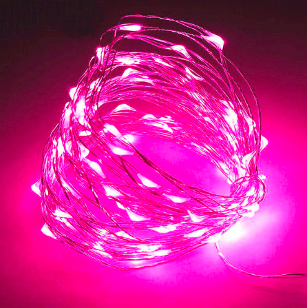 Світлодіодна гірлянда нитка "Роса" 100 LED 10 м на батарейках Pink рожевий