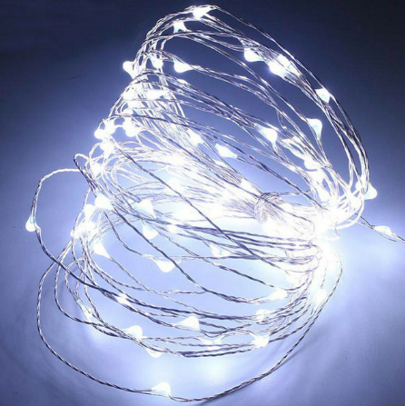 Світлодіодна гірлянда нитка "Роса" 100 LED 10 м на батарейках Cold White холодний білий