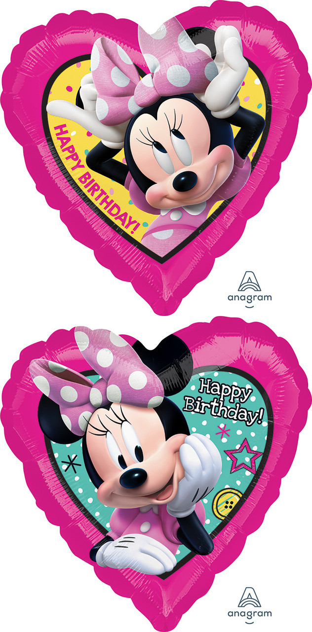 A 18" Minnie & Happy Helpers B'day. Фольгована куля середце З Днем народження Мінні Маус