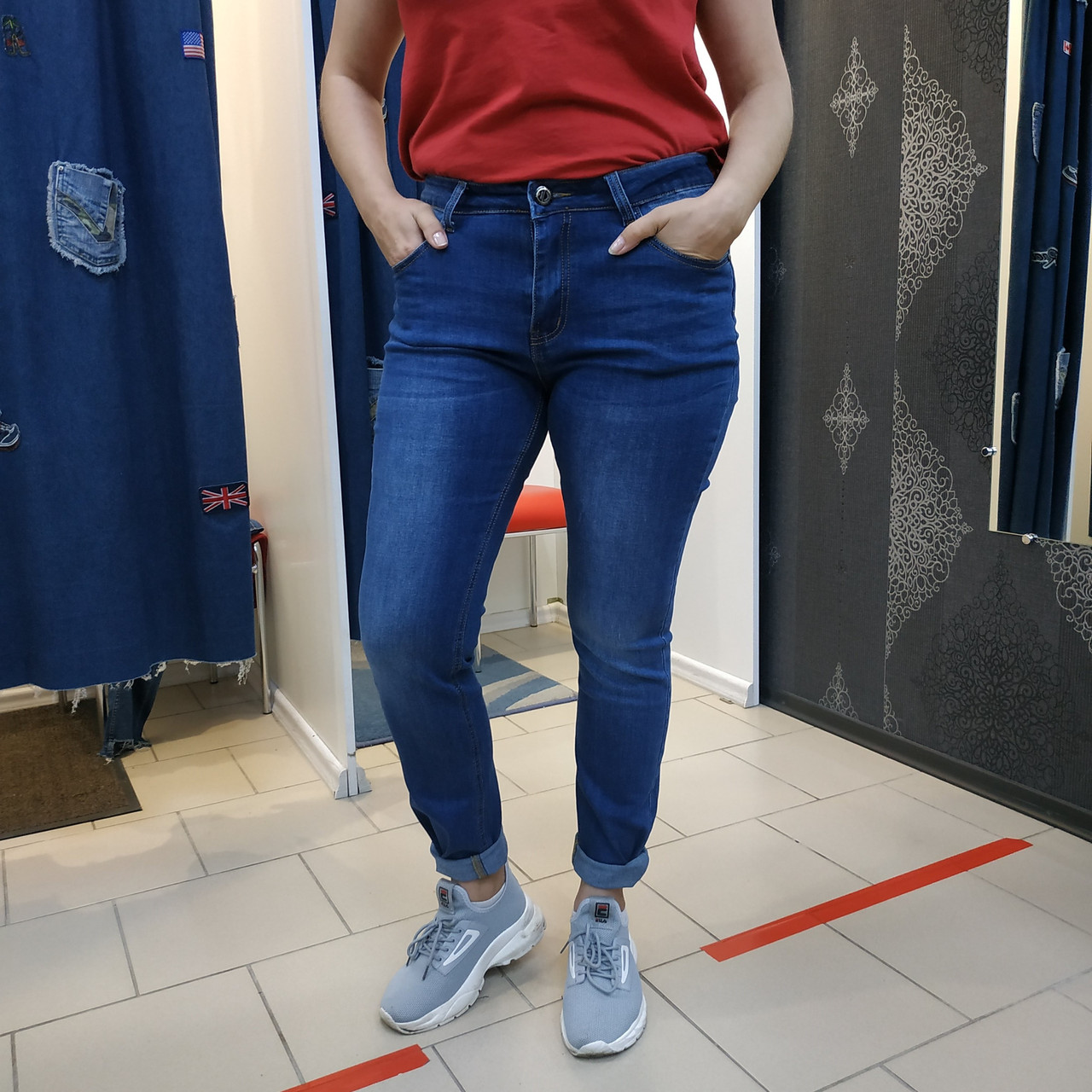 Джинси жіночі великий розмір стрейч темні батал 40 сині, фото 1