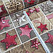 Тканина новорічна бавовняна, червоні зірки в коричневих квадратах (0295), фото 3