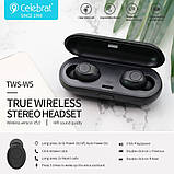 Навушники безпровідні Bluetooth Celebrat TWS W5 в кейсі, чорні, фото 3