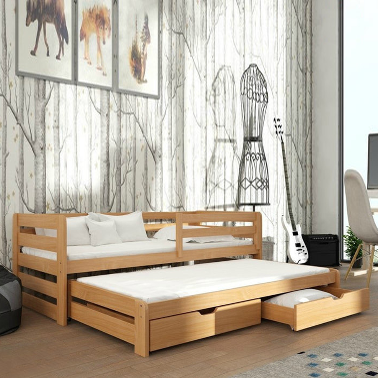 Ліжко дитяче дерев'яне Летті з додатковим спальним місцем (масив бука)