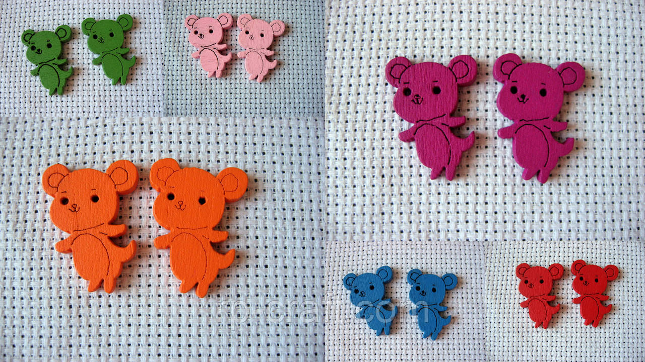 Гудзик дерев'яний, декоративний. Миша, 18х24 мм, фото 1