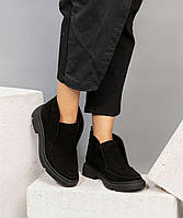 Лоферы ботинки женские черные из натуральной замши