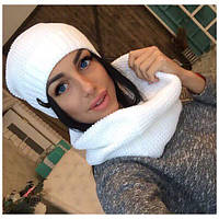 Жіночий набір в'язаний шарф хомут і шапка з флісом