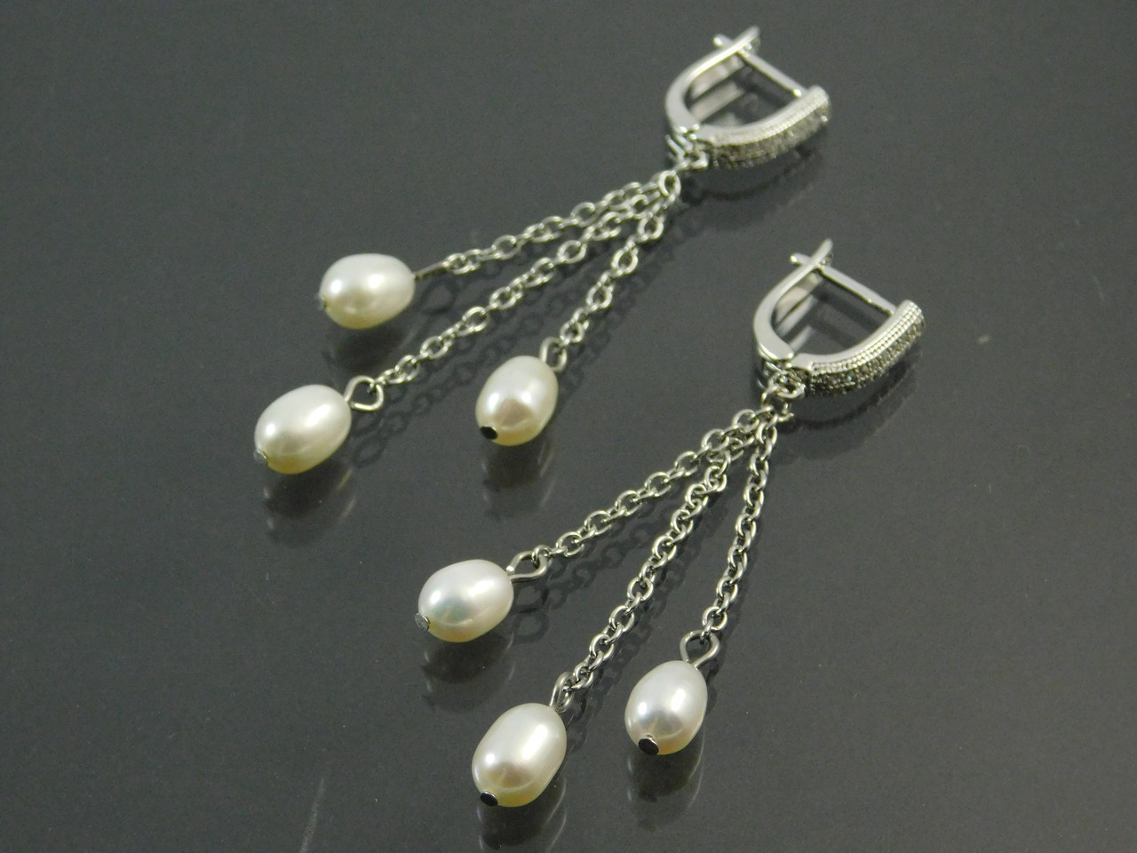 Ексклюзивні сережки "3 перлинки", Вишукані сережки з натурального каменю, красиві прикраси
