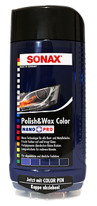 Поліроль SONAX NanoPro кольоровий з воском + олівець (синій), 500 мл